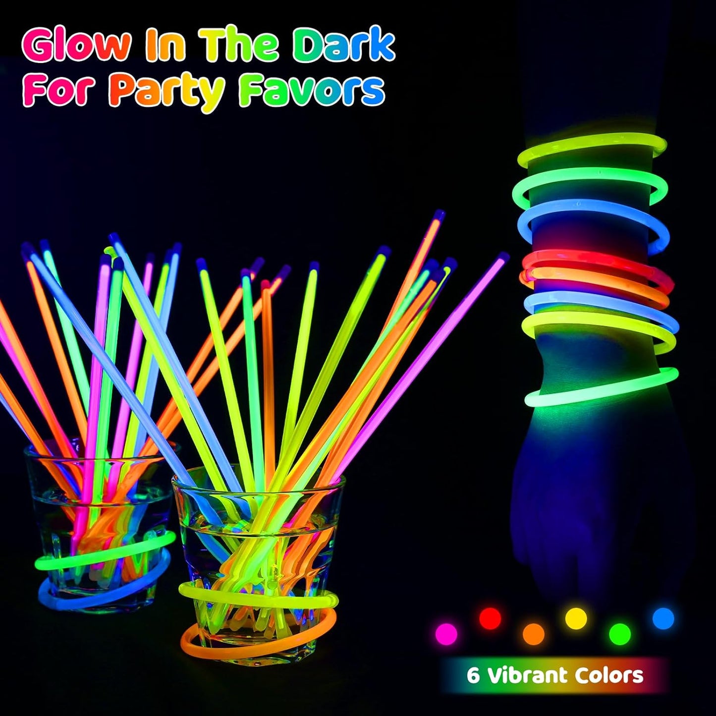 Mega-L 1000 PCS Bright Glow Sticks Bulk - Halloween Glow in the Dark Party Supplies, 8" Glowsticks Easter Party Favors with Bracelets and Necklaces Light Sticks Bulk Party Favors for Kids or Adult