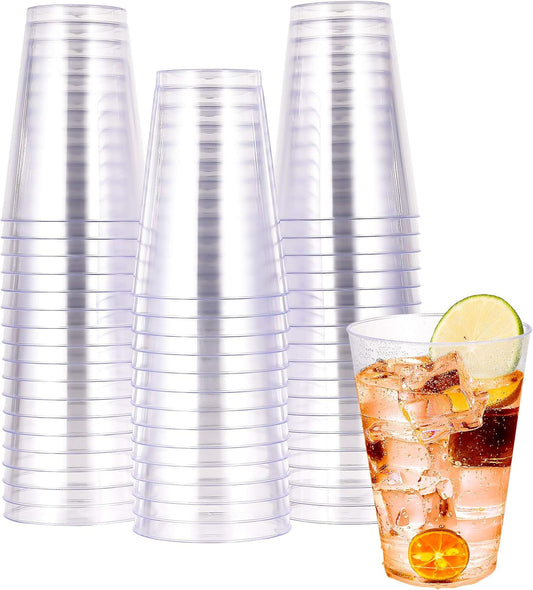 JOLLY CHEF 14 oz Clear Plastic Cups, 50 Pack Heavy-duty Party Glasses, Disposable plastic cups for wedding Cocktails Tumblers, Ideal for Halloween, Christmas, and Thanksgiving Parties