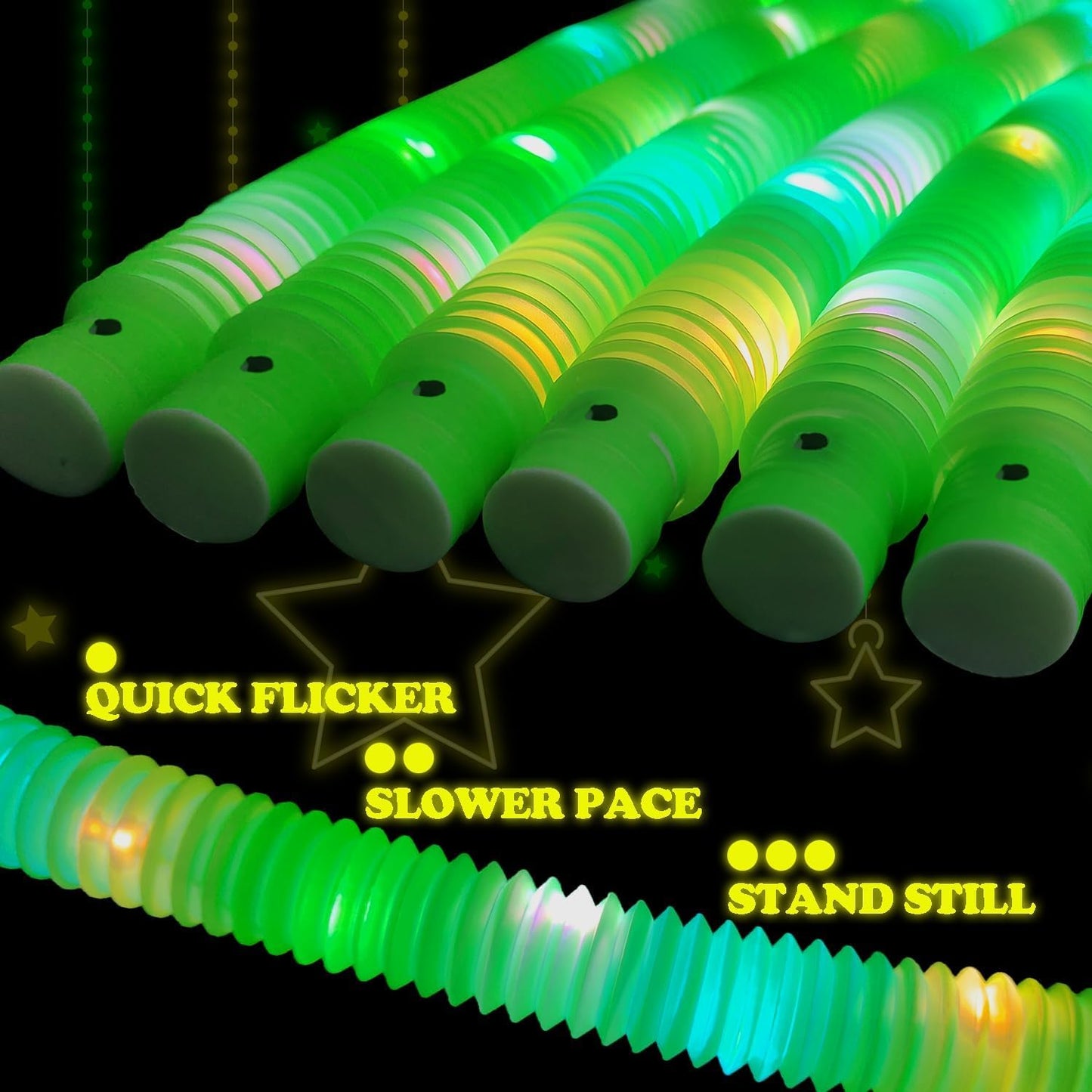 12-24 PCS Green Glow Sticks Christmas Party Favors for Kids,LED Light up Pop Tubes for Toddlers,Neon Necklaces Bracelets Accessories,Glow New Year Eve Party Supplies Birthday Dance Camping Decorations