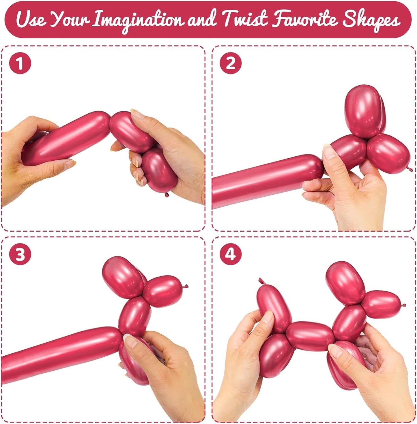 100Pcs Metallic 260 Balloons, Red Chrome Long Balloon for Animals, 260 Art Ballon for Twisting, Skinny Modeling Supplies for Birthday Party Wedding Festival Decorations. Metallic Red