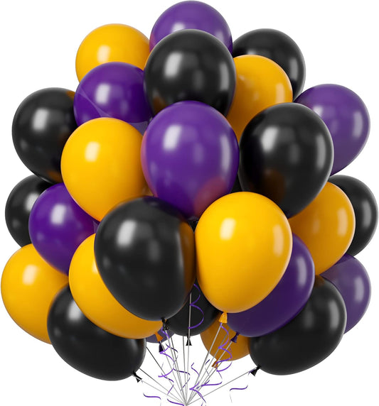Purple, Black, Yellow 50PCS Latex Balloons for Birthday, Wedding, Baby Shower, Engagement, DIY Hula Hoop Arch Decoration