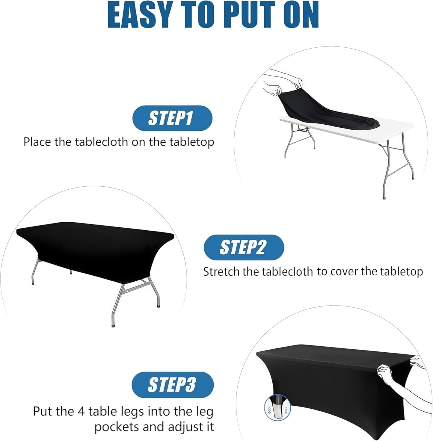 6FT Black Table Cloth - 1 Pack Fitted Stretch Rectangle Spandex Tablecloth, Washable Table Cover for Party, Picnic, Wedding, Banquet, Birthday and Festival(30" x 72")