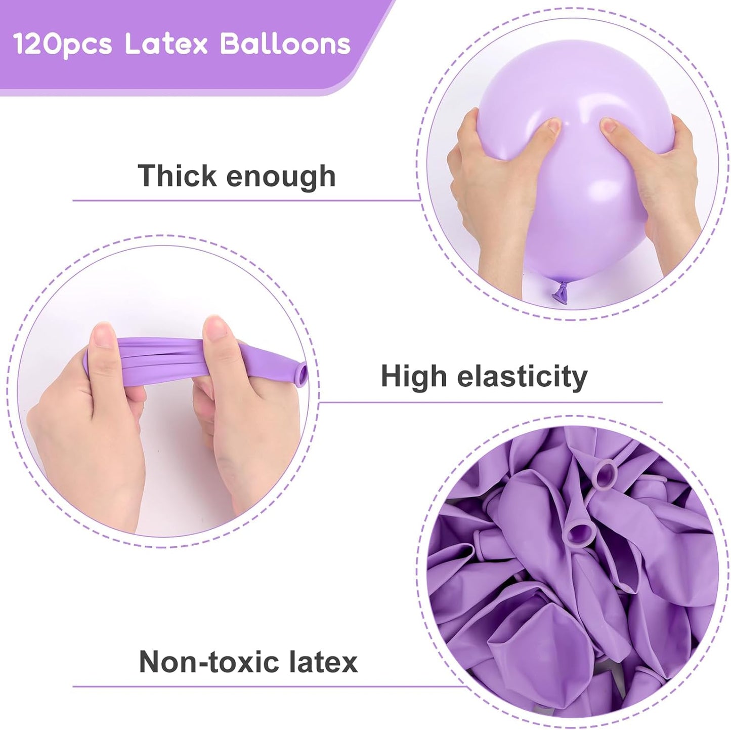 RUBFAC 120pcs Pastel Purple Latex Balloons 12 Inch Lavender Matte Light Purple Balloons for Birthday Baby Shower Graduation Anniversary Wedding Party Supplies Garland Arch Decoration