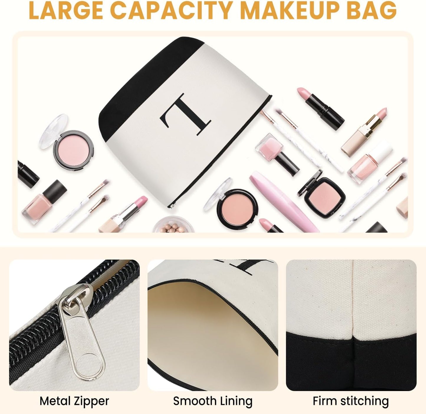 BAGAIL Initial Tote Bag, Personalized Birthday Gifts for Women, Teacher, Friends, Mom, Wedding, Monogrammed Beach Bag