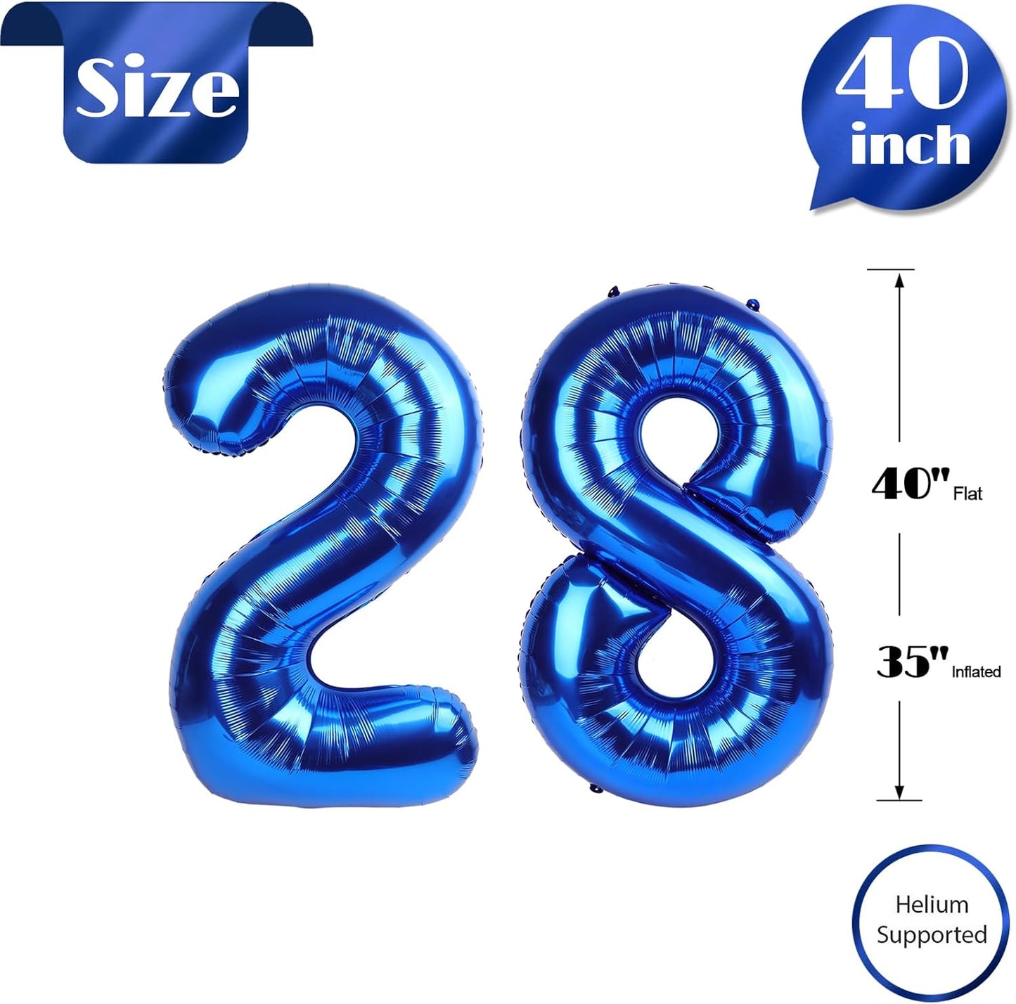 Navy Blue Number 28 Balloon 40 inch, 28 Number Balloons, 28th Navy Blue Birthday Decorations, 28 Year Old Women Men Blue Party Supplies