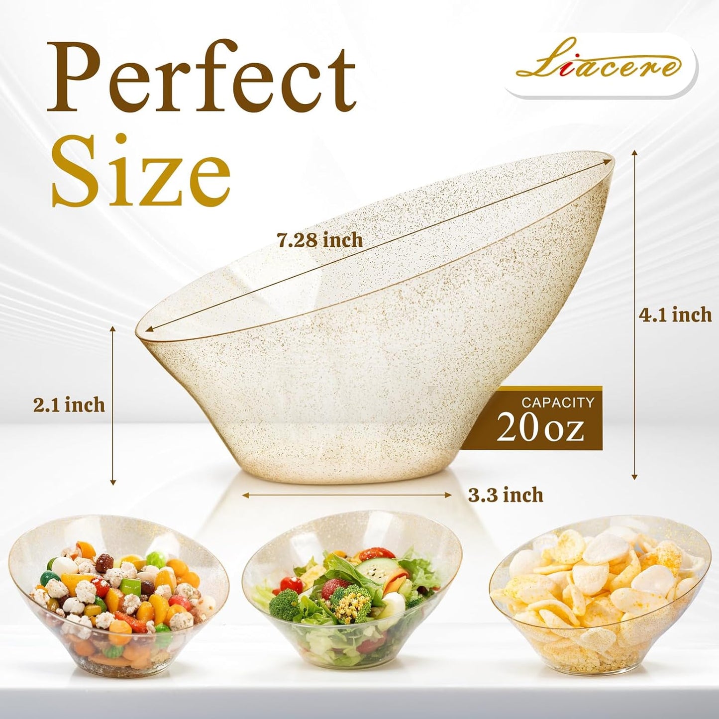 Liacere 16 Pack Gold Plastic Serving Bowls - 20 OZ Angled Party Table Salad and Fruit Bowls Disposable for Chip&Candy, Ideal for Wedding＆ Thanksgiving