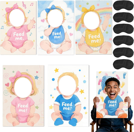 6 Set Blindfolded Baby Shower Games Feed Me Baby Shower Games Feed The Baby Blindfolded Games Blindfolded Baby Food Feeding Games Gender Reveal Games for Baby Shower Party Supplies
