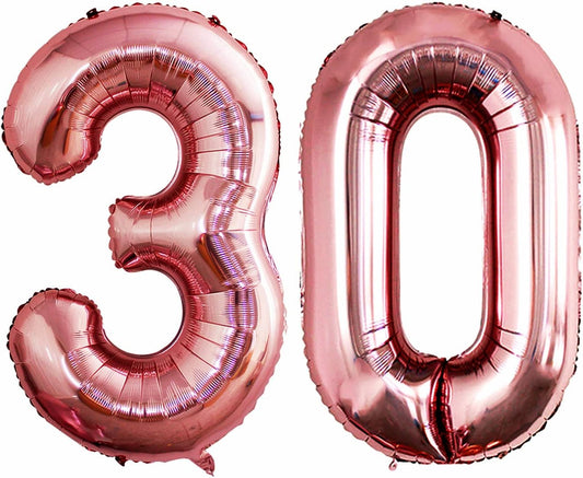 GOER Number 30 Balloons for 30th Birthday Party Decorations,42 Inch Jumbo Foil Helium Balloons for 30th Anniversary (Rose Gold)