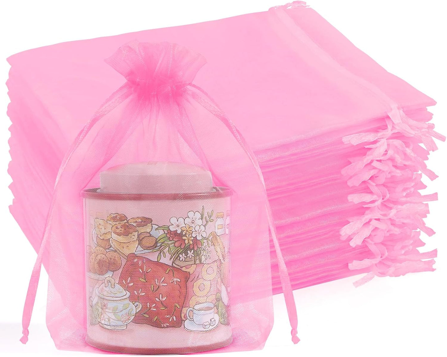 Crweety 50 Pcs Pink Organza Bags 5x7 Inch, Premium Mesh Gift Bags for Wedding Baby Shower Party Favors, Small Mesh Bags Drawtring for Candy Jewelry Gifts, Cute Sachet Bags