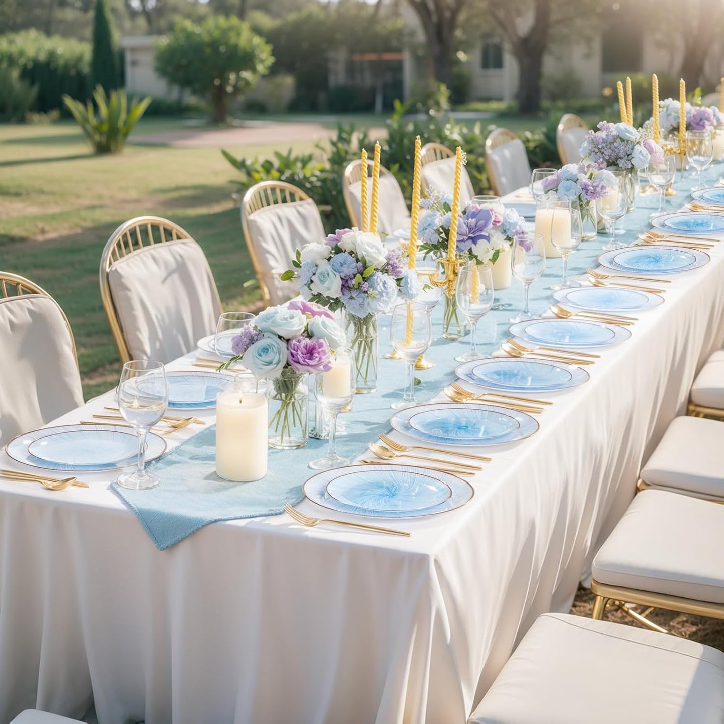 LIYH 60 Pcs Blue Plastic Combo Plates Set - Heavy Duty Light Blue Scalloped Plastic Disposable Plates for Party - 10.25" Dinner & 7.5" Dessert Plate 30 Guests