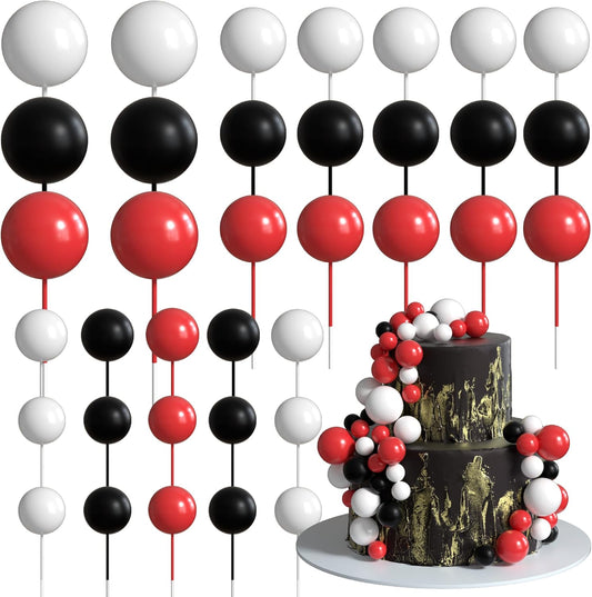 36 Pack Balls Cake Topper Decorations Foam Balloons Cake Decorations Sticks Mini Balloons Cake Toppers Balls Cake Picks for Baby Shower Wedding Anniversary Birthday Party Decorations Red White Black