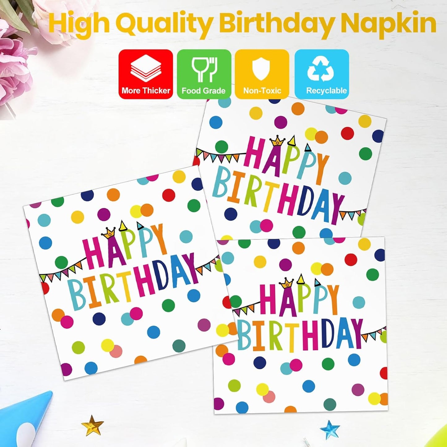 Birthday Plates & Napkins Party supplies - 175Pcs Happy Birthday Paper Plates and Napkins Sets, Disposable Happy Birthday Dots Tableware Set for Boys Girls Party Decorations, Serves 25