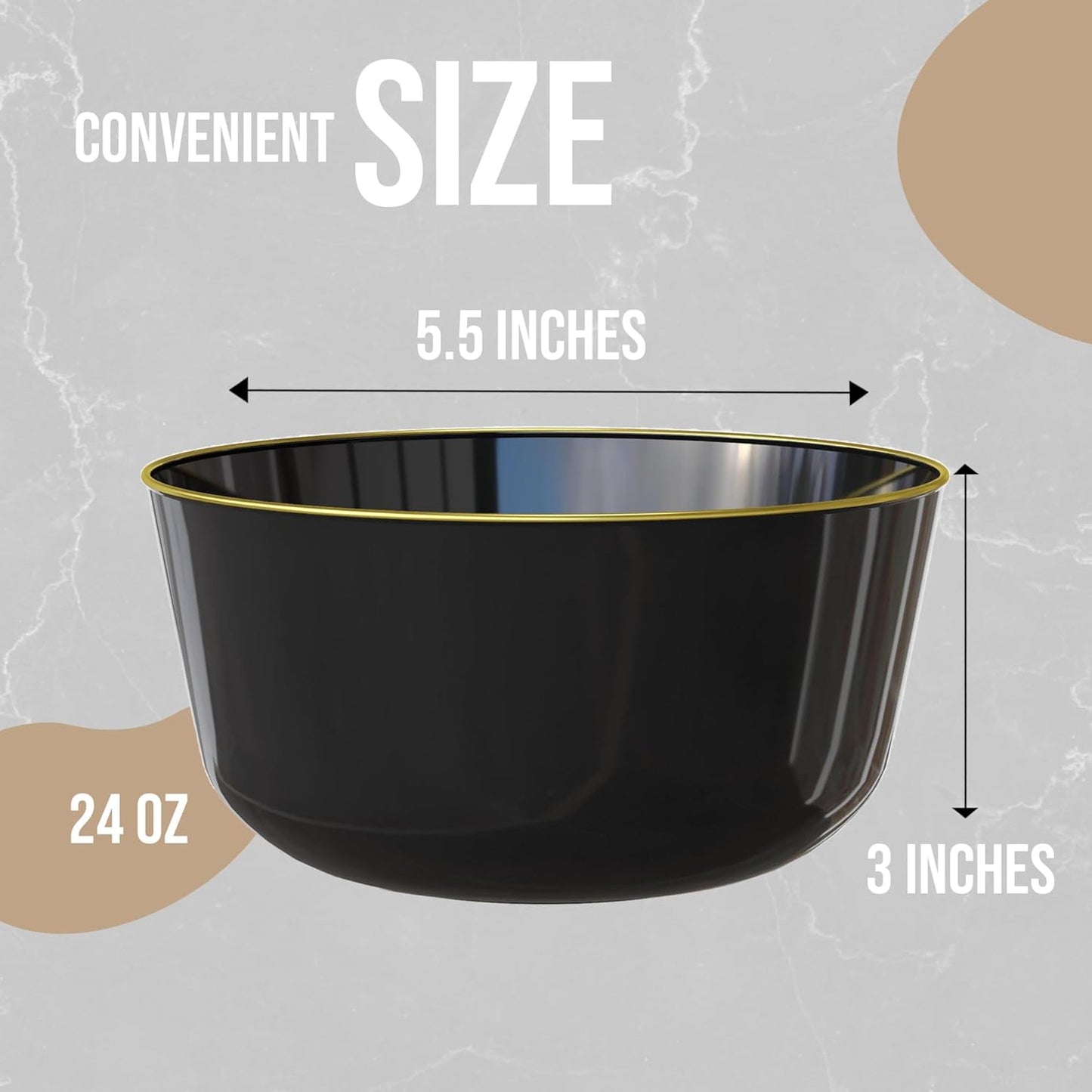 Trendables Plastic Bowls Disposable Bowls 24 Oz Bowl Set Of 20 Black Gold Rimmed Fancy Plastic Serving Dishes Perfect for Parties and Events Disposable Candy Bowl