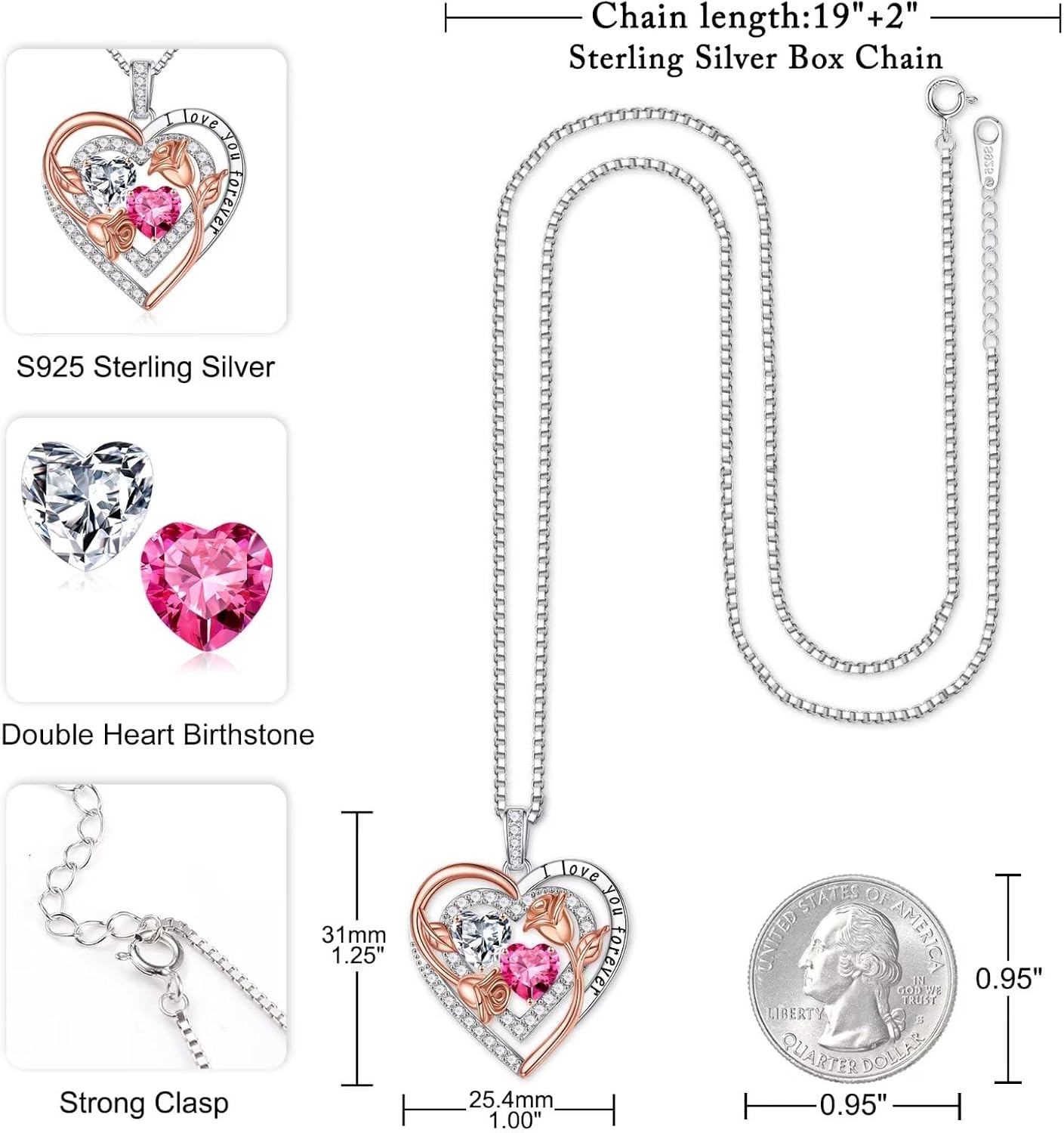 Iefil Birthstone Necklace for Women - Sterling Silver Birthstone Necklace Anniversary Birthday Gifts for Her Wife Mom Daughter