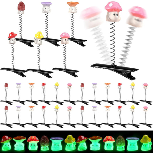 30 Pcs Mini Glow Hair Clips Girls Rave Hair Clips for Women Christmas Music Festival Holiday Party Supplies (Funny Mushroom)