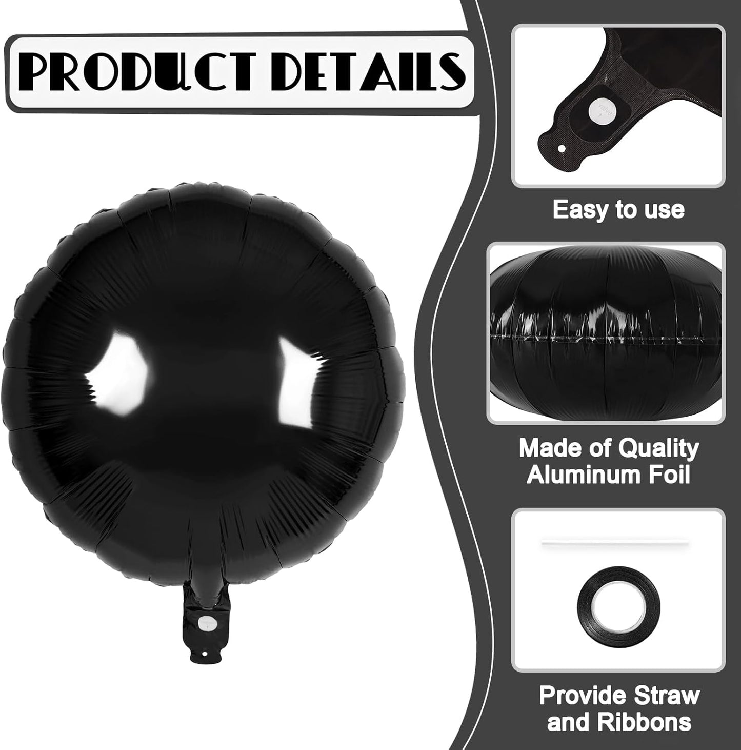 20 Pcs Black Round Shaped Balloons,18 Inch Round Foil Balloon,Giant Round Mylar Balloon Helium Balloons for Birthday Party Baby Shower Wedding Decorations (Black)