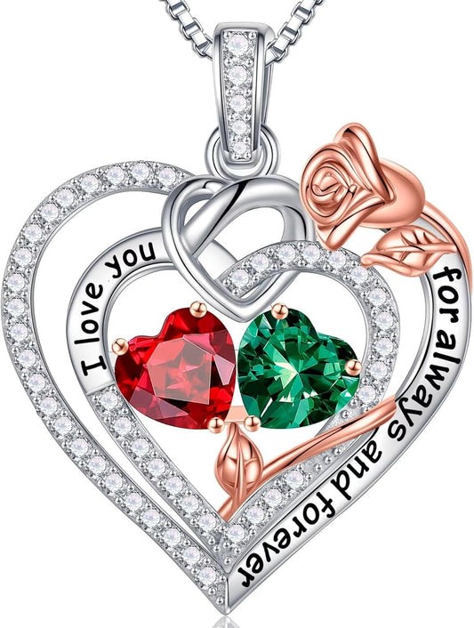 Iefil Christmas Gifts for Wife Women - 925 Sterling Silver Double Birthstone Necklace, Anniversary Birthday Gifts for Women, Jewelry Gift for Wife Girlfriend Mom Her