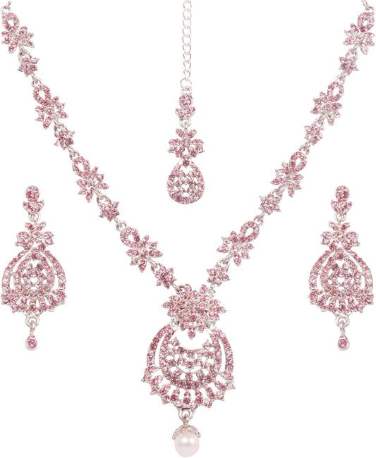 Touchstone Indian jewelry sets for women maang tikka wedding guest gold necklace bollywood jewellery set pageant elegant prom bride accessories western crystal chunky rhinestone necklaces