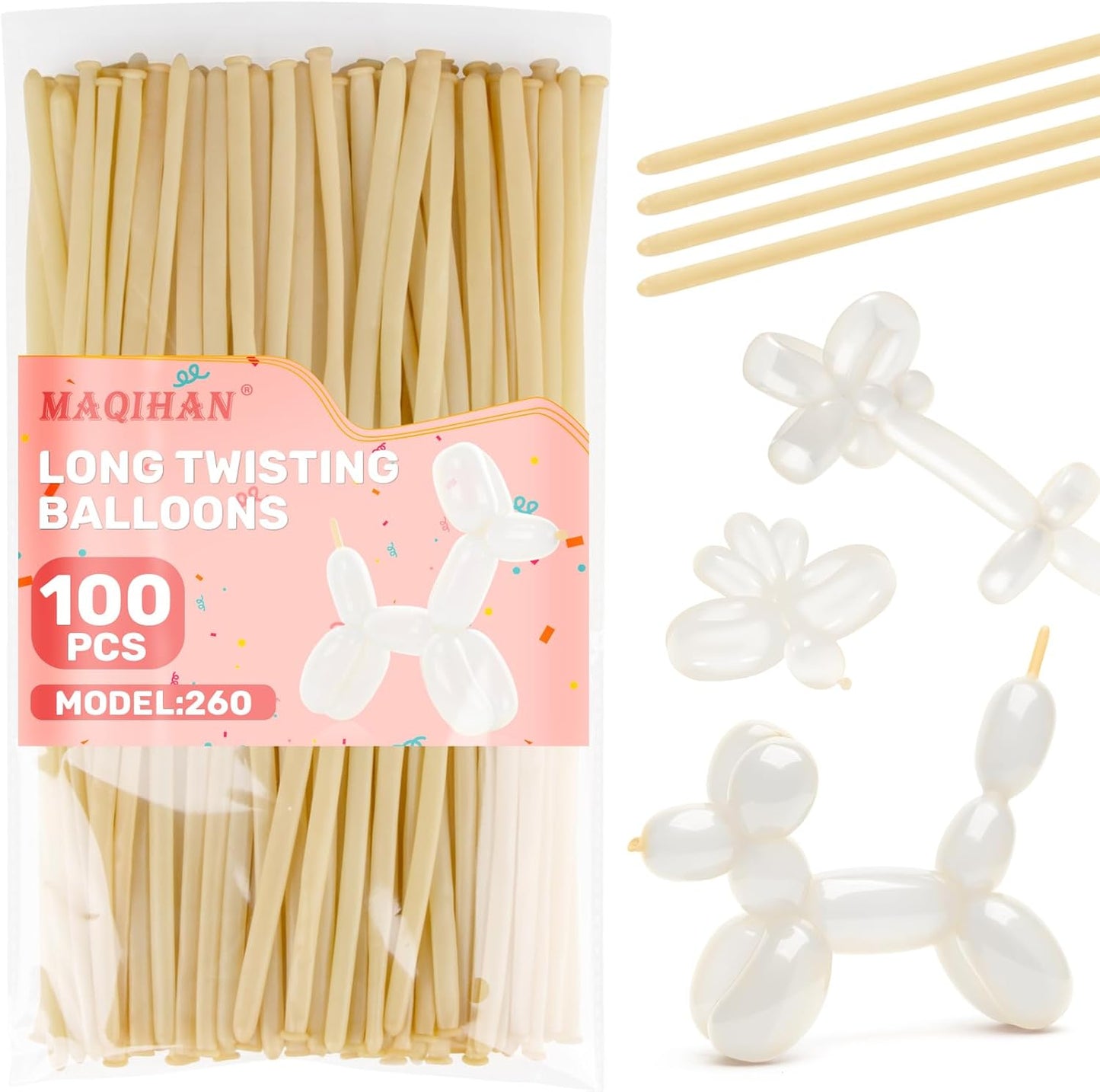 MAQIHAN 100PCS 260 Balloons Clear - Long Clear Balloon for Tying Balloon Arch Globos 260q Transparentes Long Skinny Balloon for Animals Twisting Modeling Balloons Birthday Party Decoration