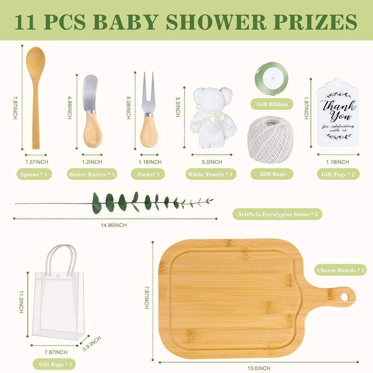 1 Set Baby Shower Game Prizes for Game Winners Adults, Bamboo Mini Charcuterie Boards with Spoon Fork Towel & Gift Bags, Bridal Shower Prizes Gifts for Guests - All-in-One Adult Party Favors