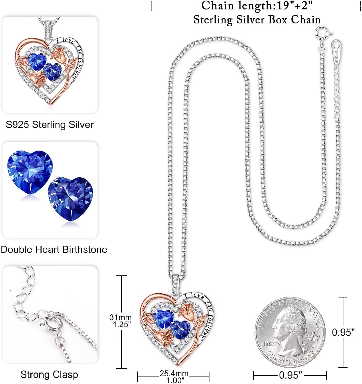 Iefil Birthstone Necklace for Women - Sterling Silver Birthstone Necklace Anniversary Birthday Gifts for Her Wife Mom Daughter