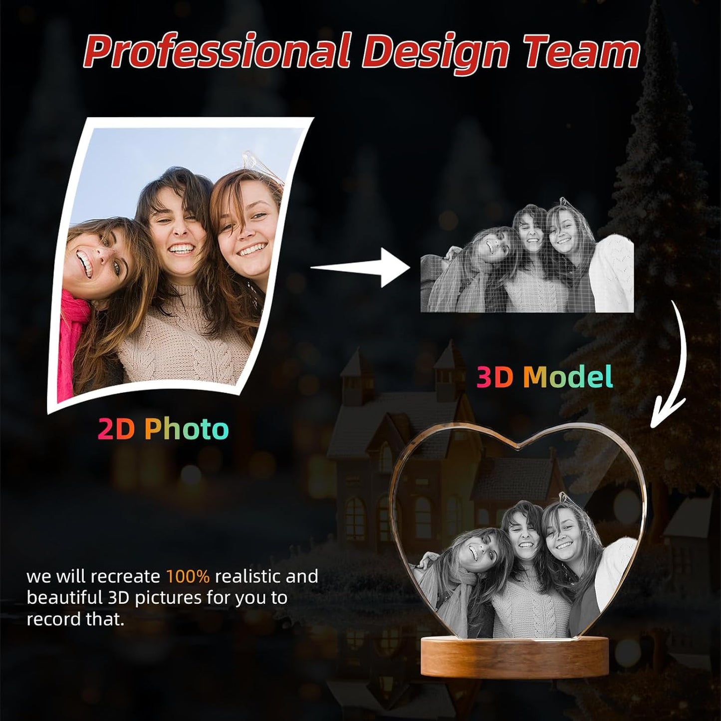 Artmosphere 3D Crystal Photo, Personalized Gifts for Women, Wife, Men, Mom, Father, Her, Him, Dad, Grandpa, Great Customized Gift With Your Own Photo, Custom Glass 3D Laser Etched Picture Wedding - Heart Medium