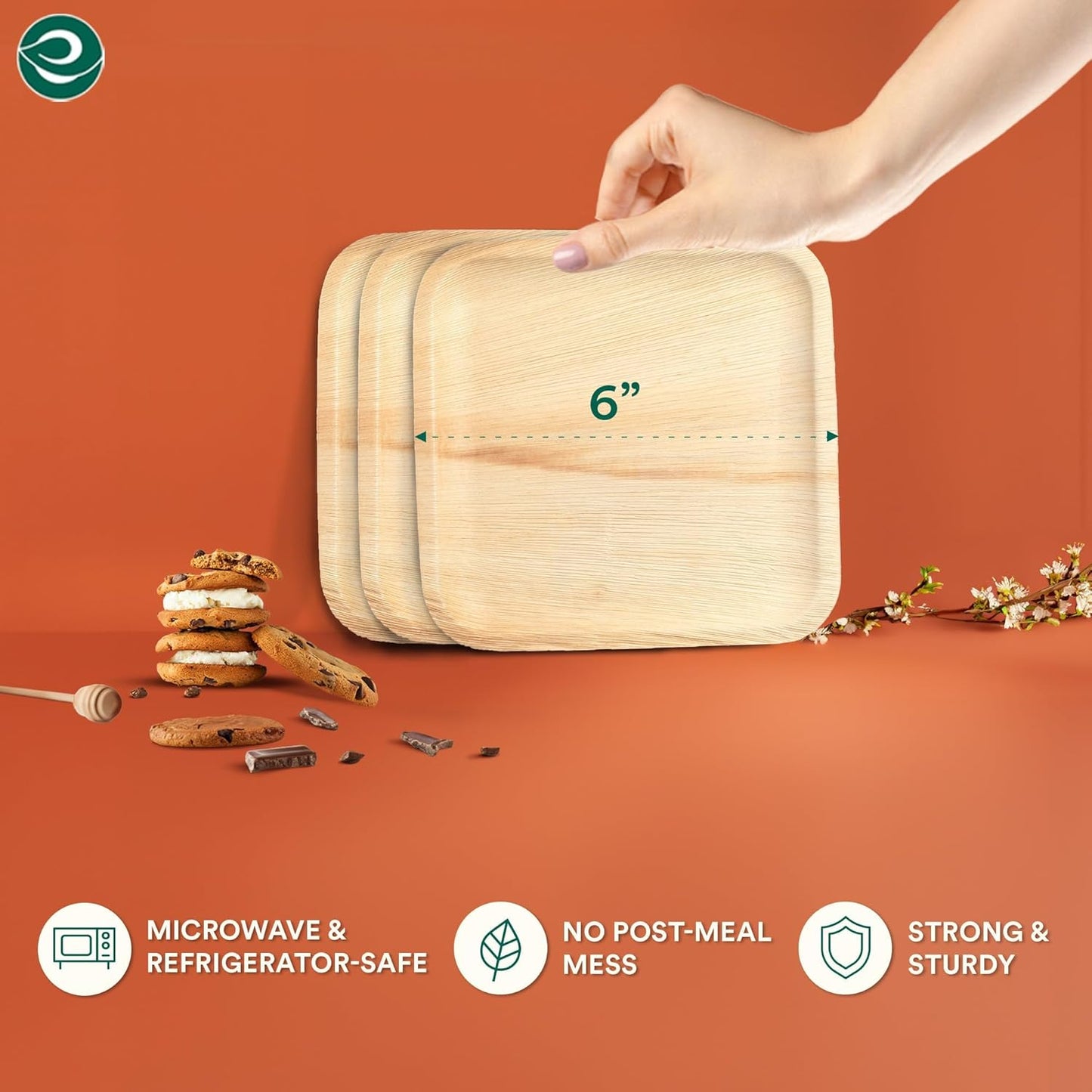 ECO SOUL 200 Count Square Palm Leaf Plates of 6 Inch - Disposable, Eco-Friendly, Biodegradable Bamboo Plates - Perfect for Parties, Catering, Weddings & Large Events