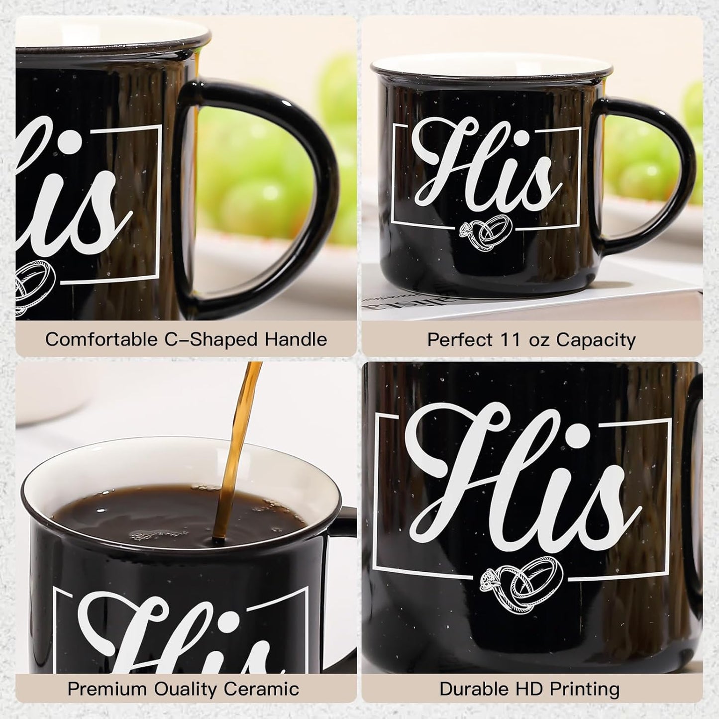 His and Hers Mugs Set Of 2 Coffee Mug 10 Ounce, Wedding and Bridal Shower Gift, His and Hers Gifts, Engagement Couple Mug Cup Gift for Bride and Groom,Thanksgiving and Christmas Gifts