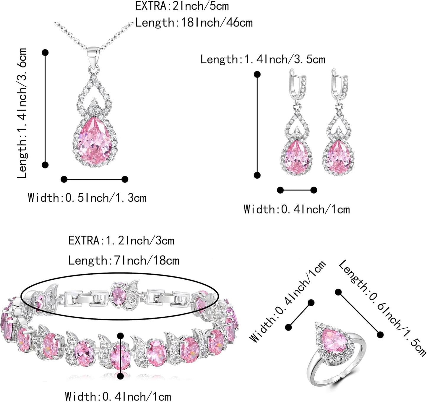 BriLove Wedding Jewelry Set for Women Bride Bridesmaid, Gorgeous Cubic Zirconia Teardrop Necklace Earrings Bracelet Adjustable Ring Jewelry Gift for Birthday/Anniversary/Mother’s Day