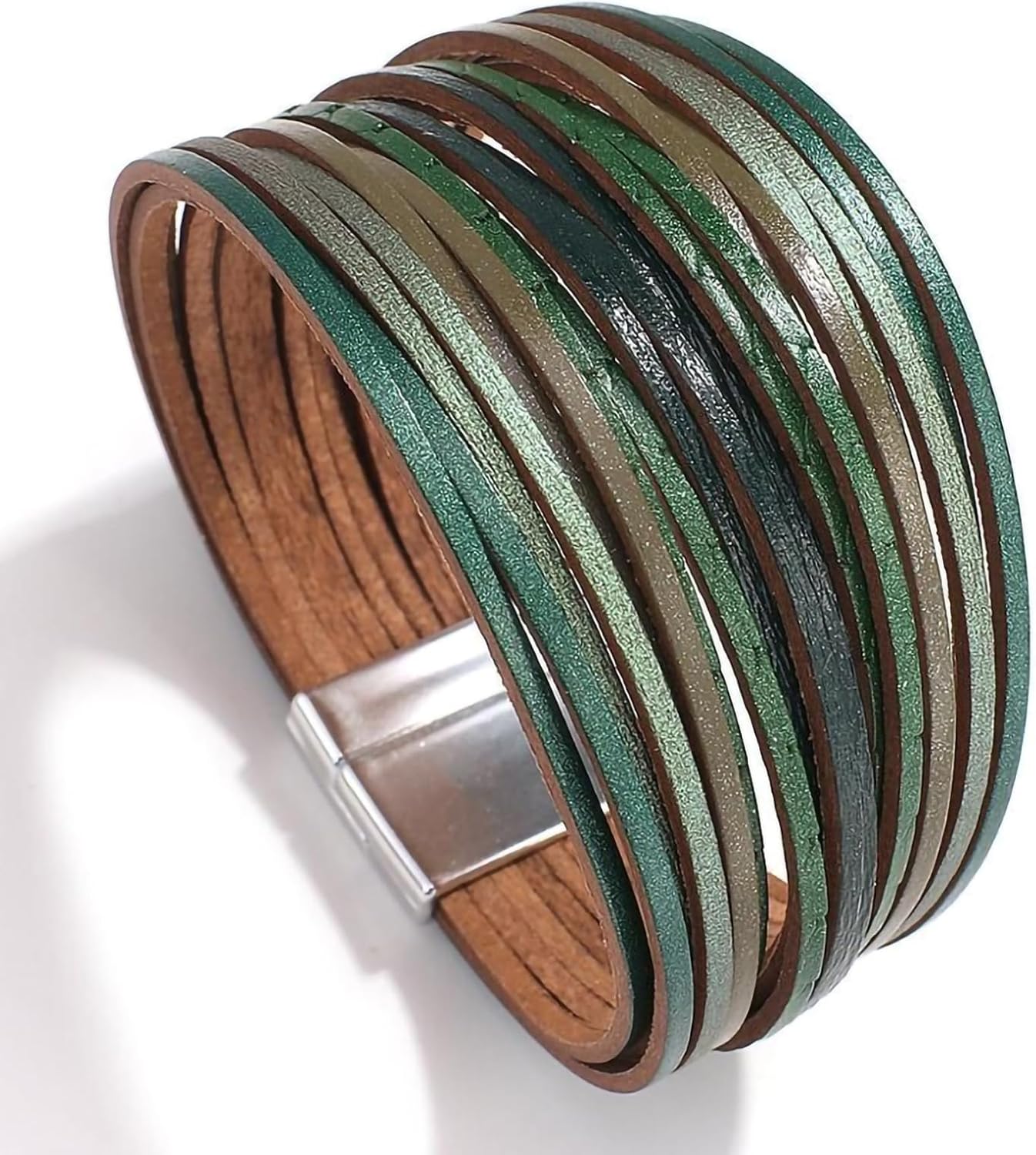 Fesciory Leather Wrap Bracelets for Women, Boho Leopard Multi-Layer Crystal Beads Cuff Bracelet Jewelry