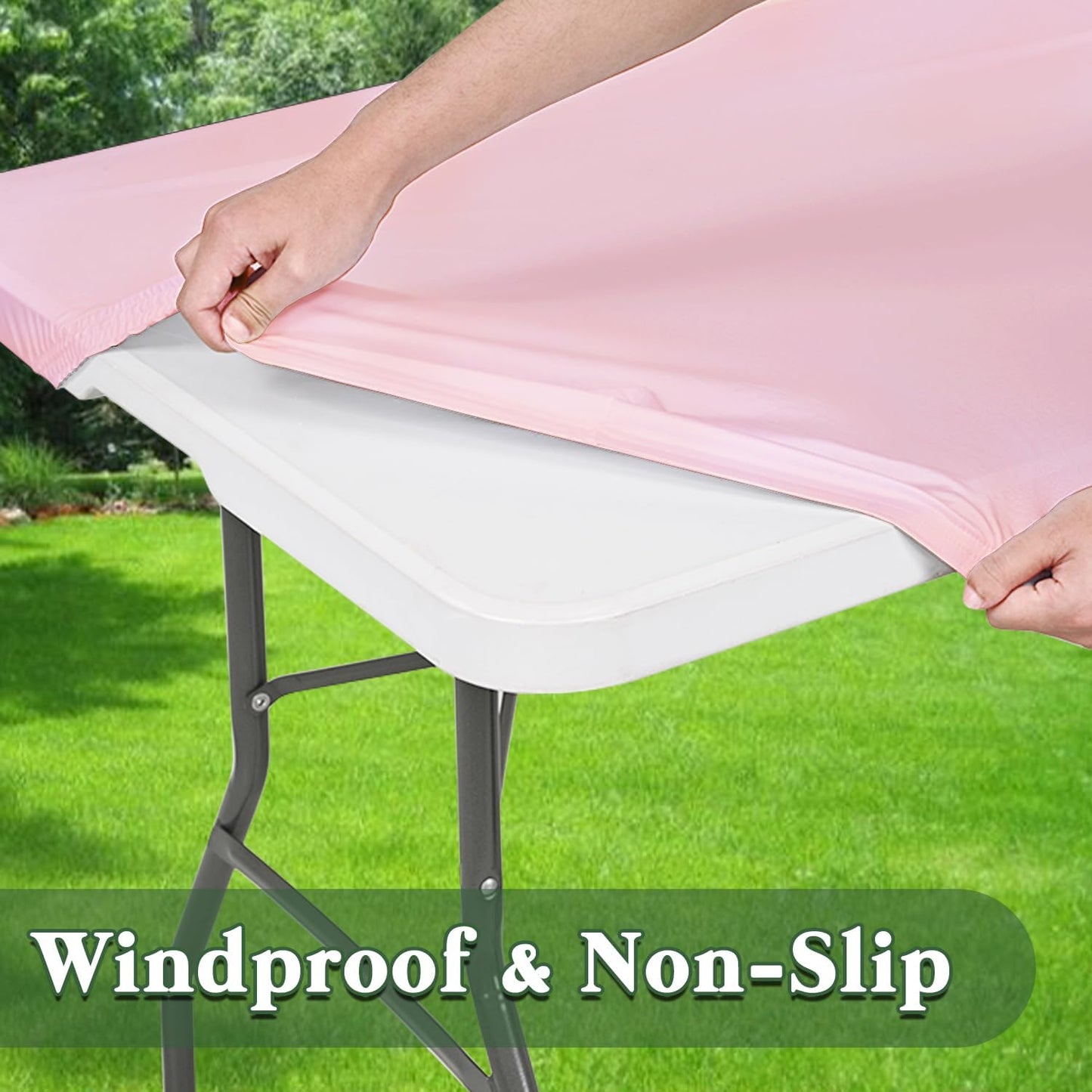 8 Foot Picnic Table Cover Fitted Elastic Tablecloth for Rectangle Tables 10 Pack Waterproof Stretch Washable Folding Indoor Outdoor Spandex Table Cloth Parties Banquet Camping (Pink,30" x 96")
