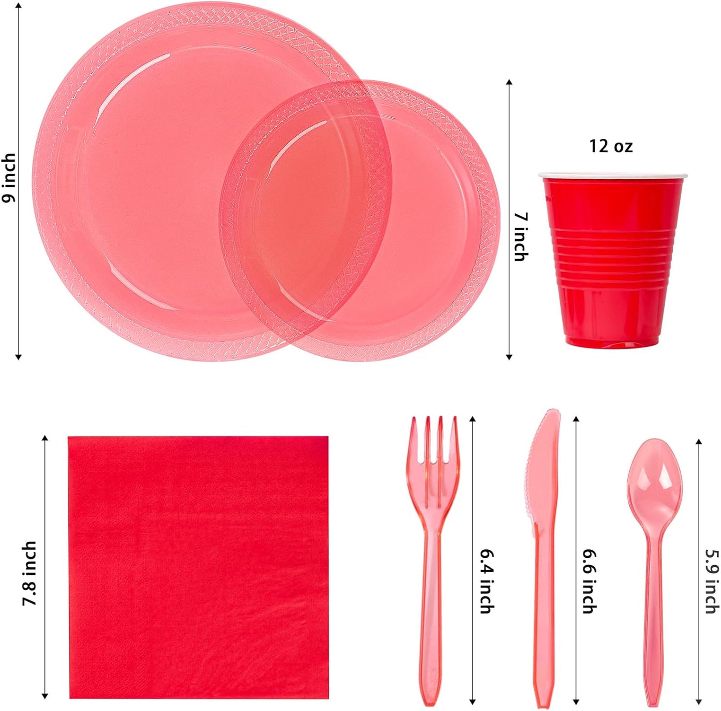 WELLIFE 210Pcs Clear and Red Christmas Plates Set,Red Plastic Plates,Christmas Party Supplies Including disposable Plates, 12OZ Cups, plastic Cutlery and Napkins Serve 30 Guests