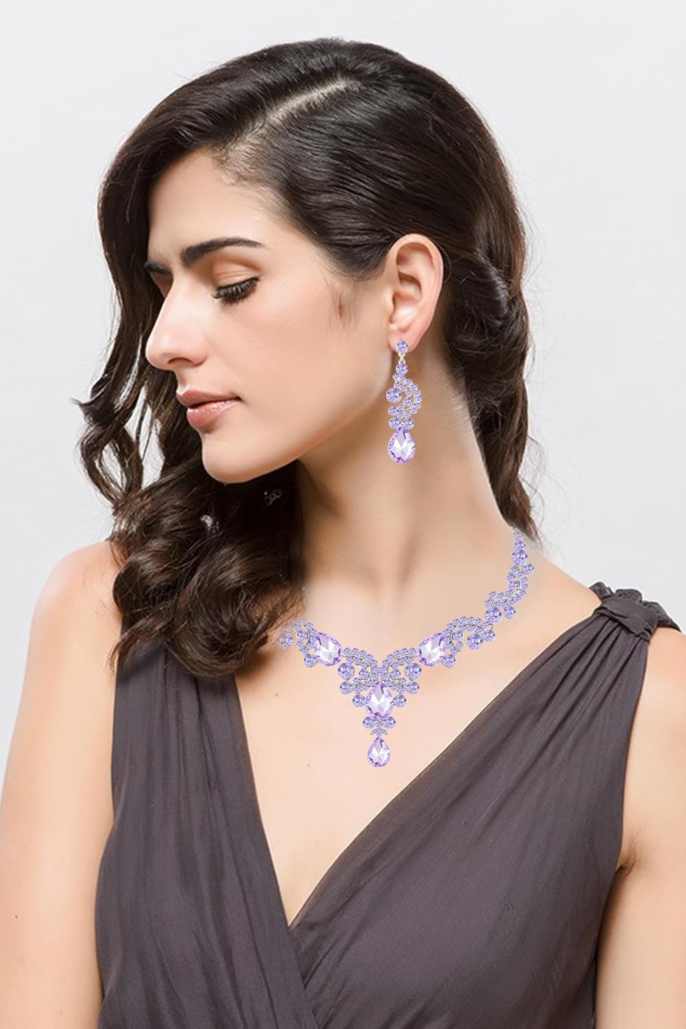 Crystal Bridal Wedding Jewelry Sets for Women Rhinestone Teardrop Crystal Statement Choker Necklace Drop Earrings Link Bracelets Rings Teardrop Jewelry Set for Brides Bridesmaids