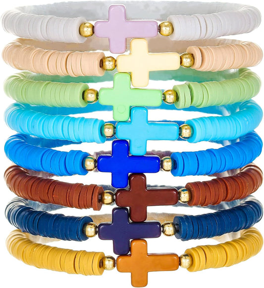 Friendship Bracelets for Women - Heishi Surfer Colorful Smile Evil Eye Clay Beaded Stretch Bracelets Elastic Layering - Stackable Boho Disc Y2K Aesthetic Summer Jewelry Set.