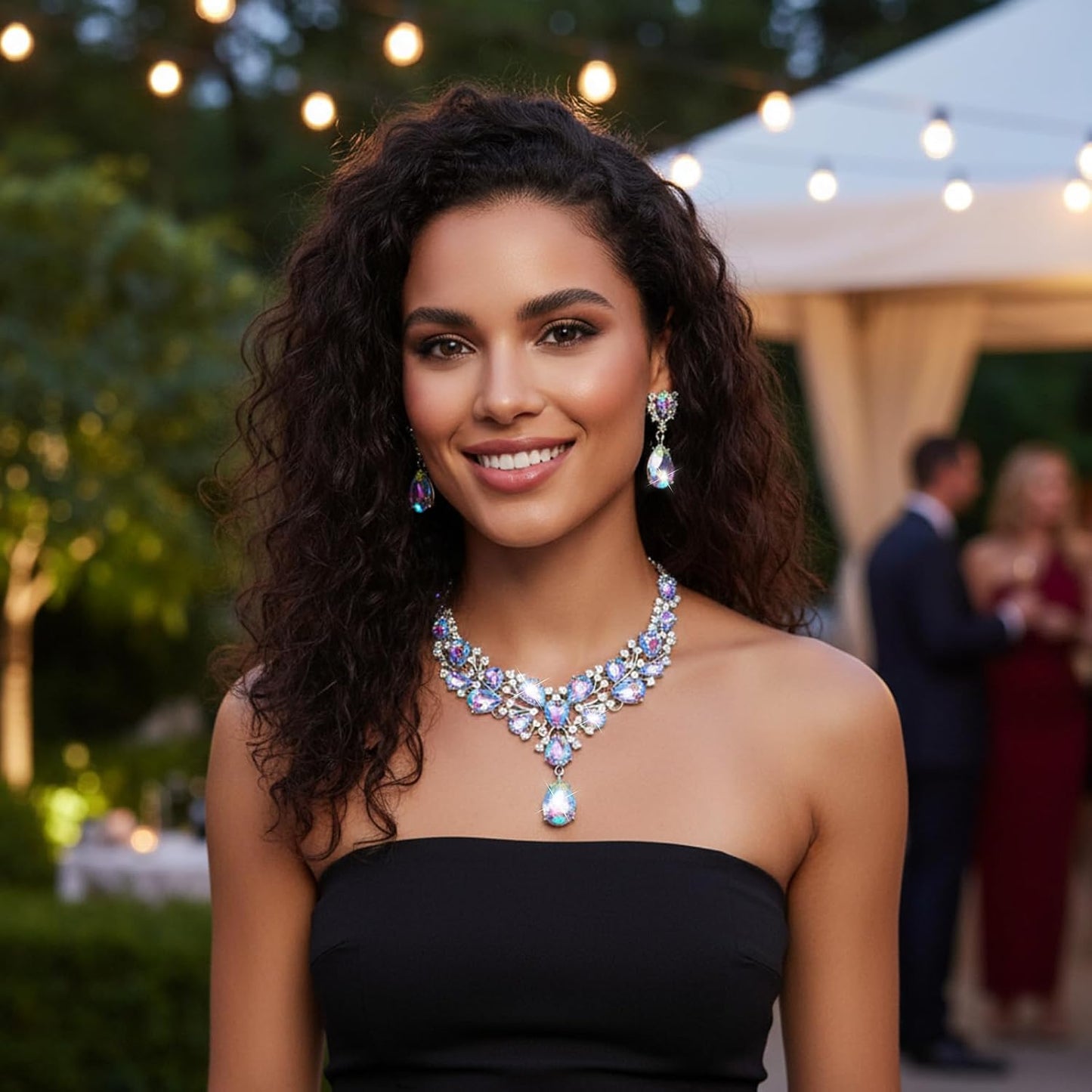 Hicarer Bridal Teardrop Cluster Crystal Jewelry Set for Women Necklace Earrings Wedding