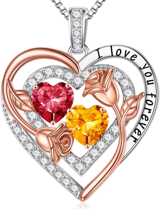 Iefil Birthstone Necklace for Women - Sterling Silver Birthstone Necklace Anniversary Birthday Gifts for Her Wife Mom Daughter