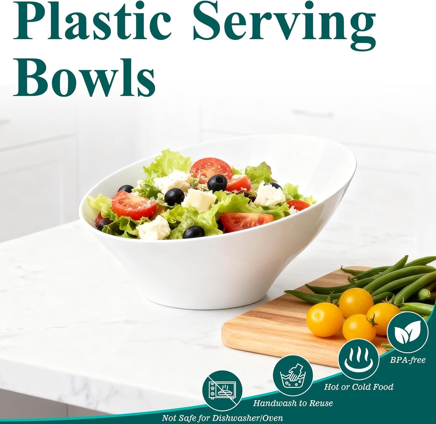 20pack White Plastic Bowl Disposable,20oz Plastic Party Bowls,Snack Party Bowls for Chip, Candy, Salad, Snacks, Fruit