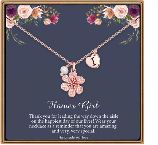 IEFLIFE Flower Girl Gifts - 14K-Gold-Plated Heart Initial Necklace Wedding Gift for Girls