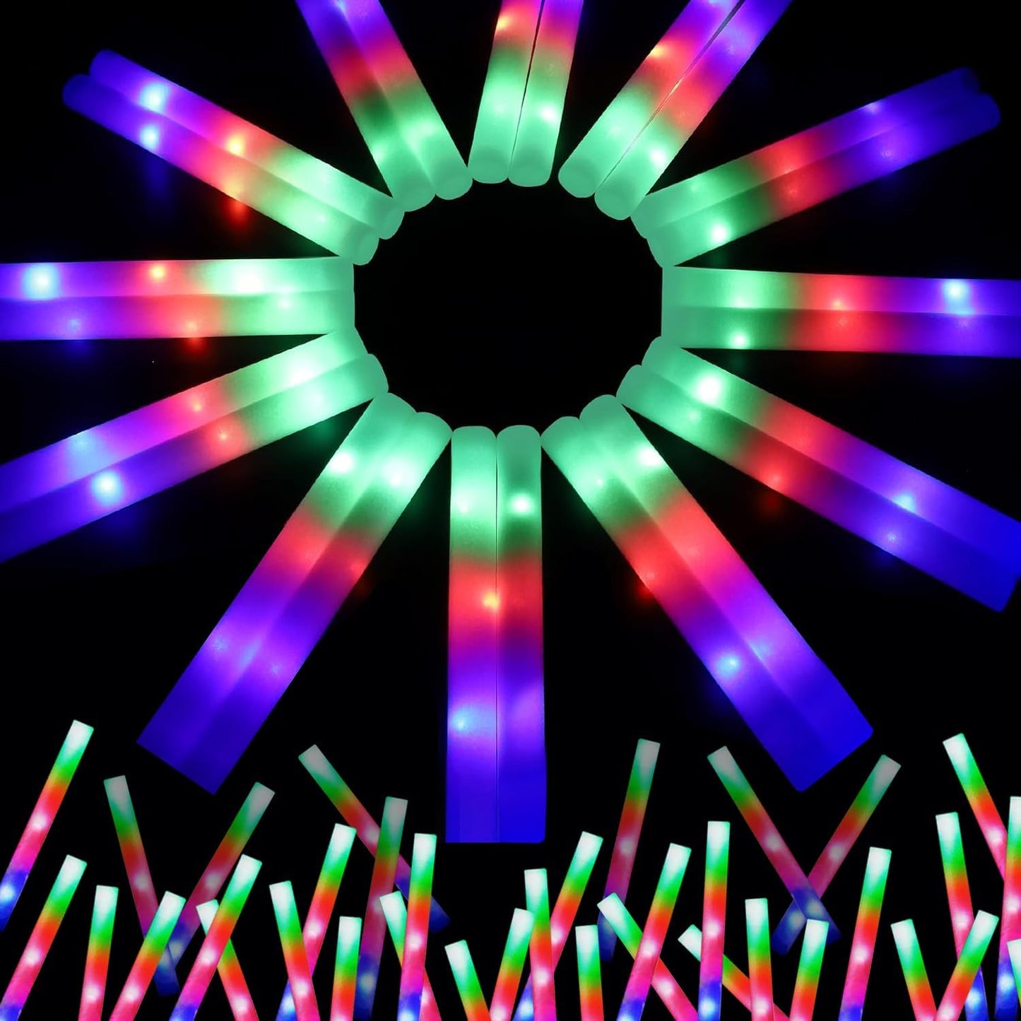 68 PCS LED Foam Glow Sticks Bulk, Glow in the Dark Party Supplies with 3 Modes Colorful Flashing, Neon Party Favors for Birthday, Wedding, Carnival, Concert, Halloween Glow Sticks