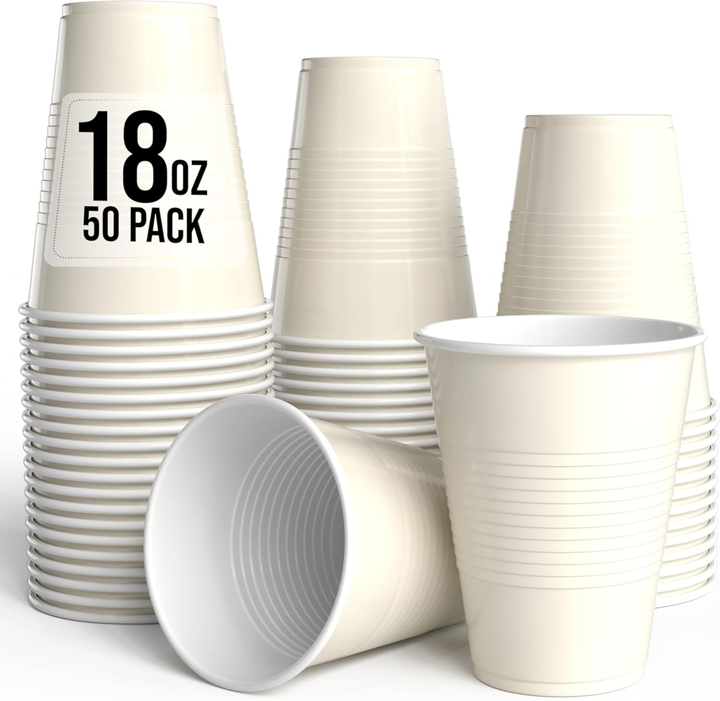 18 Oz Ivory Plastic Cups For Party Supplies 50 Pack | Ivory Disposable Cups Plastic | Disposable Drinkware For Parties, Events & Everyday