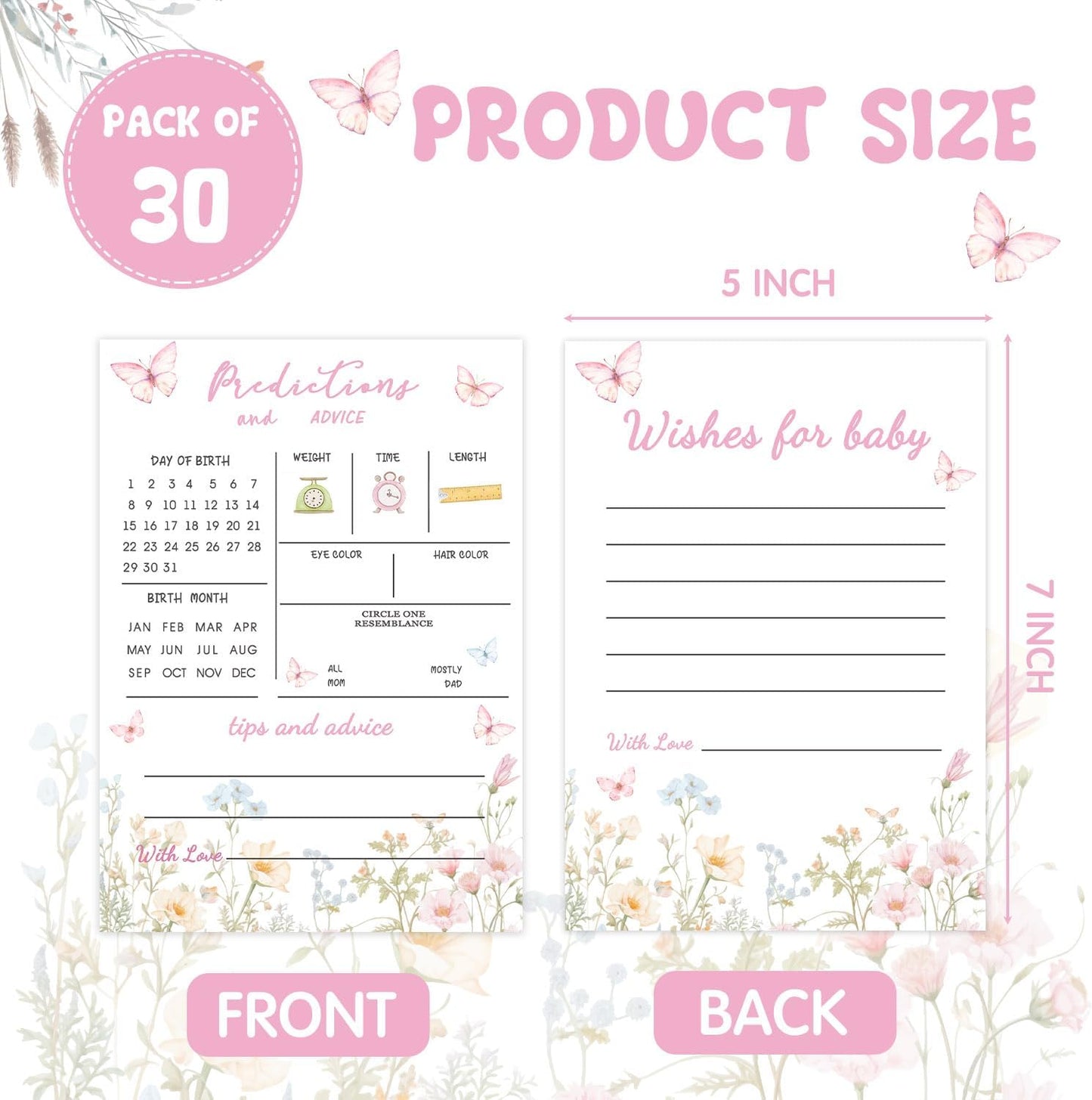 Flower Baby Shower Games, Butterfly Baby Predictions & Advice Cards for Baby Shower Games Activity, Baby in Bloom Wishes Games Cards, Advice for New Parents to Be, 30 Pcs Parties Games for Guests