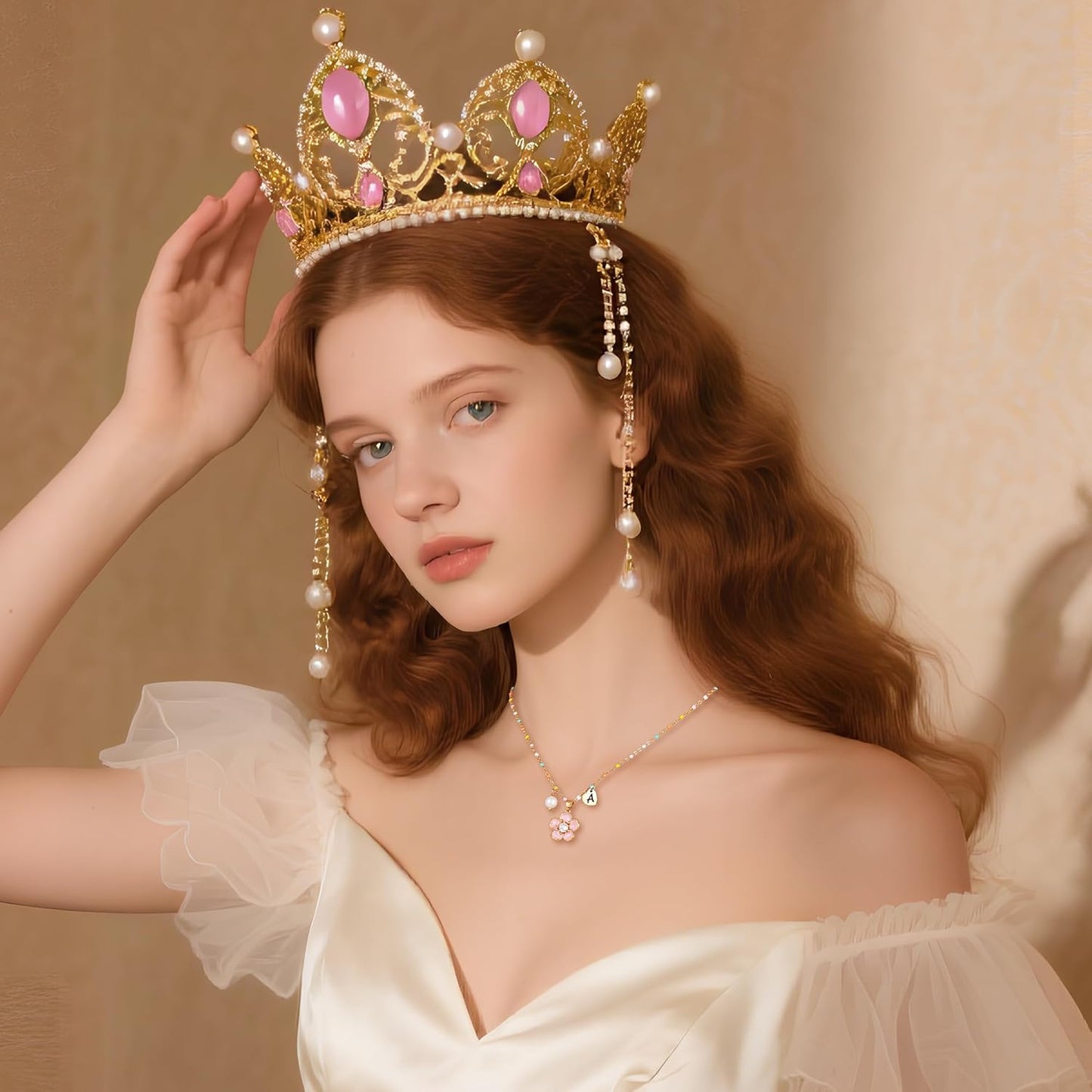 DS Flower Girl Necklace Gifts |Heart Initial Letter Flower Necklaces with Pearl Charm for Women | Personalized Wedding Proposal Bridal Shower Party Jewelry Gift | 18K Gold Plated Stainless Steel