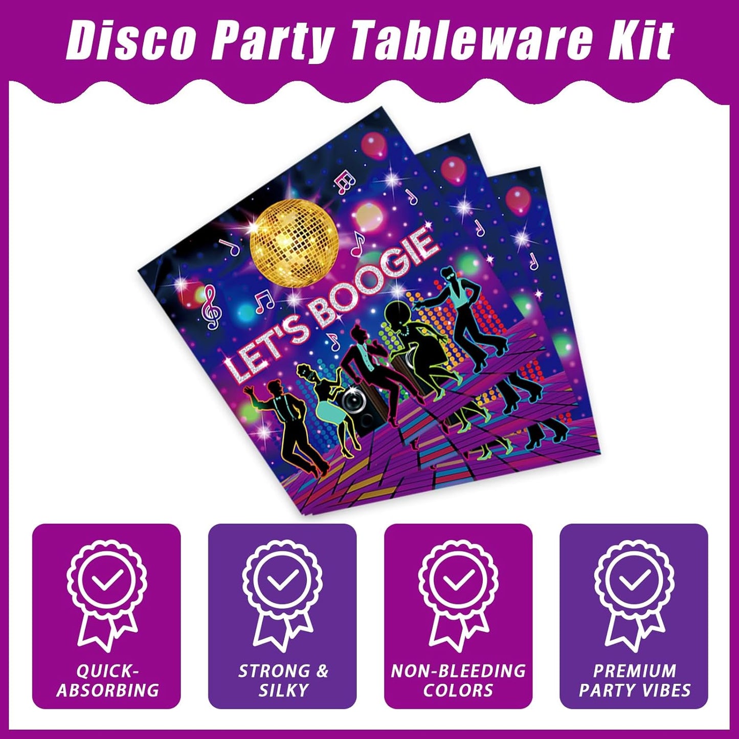 96 Pcs 70s Disco Party Plates and Napkins Supplies, The 70's Birthday Party Decorations 80s 90s Dance Disco Boogie Theme Party Tableware Kit, Serves 24