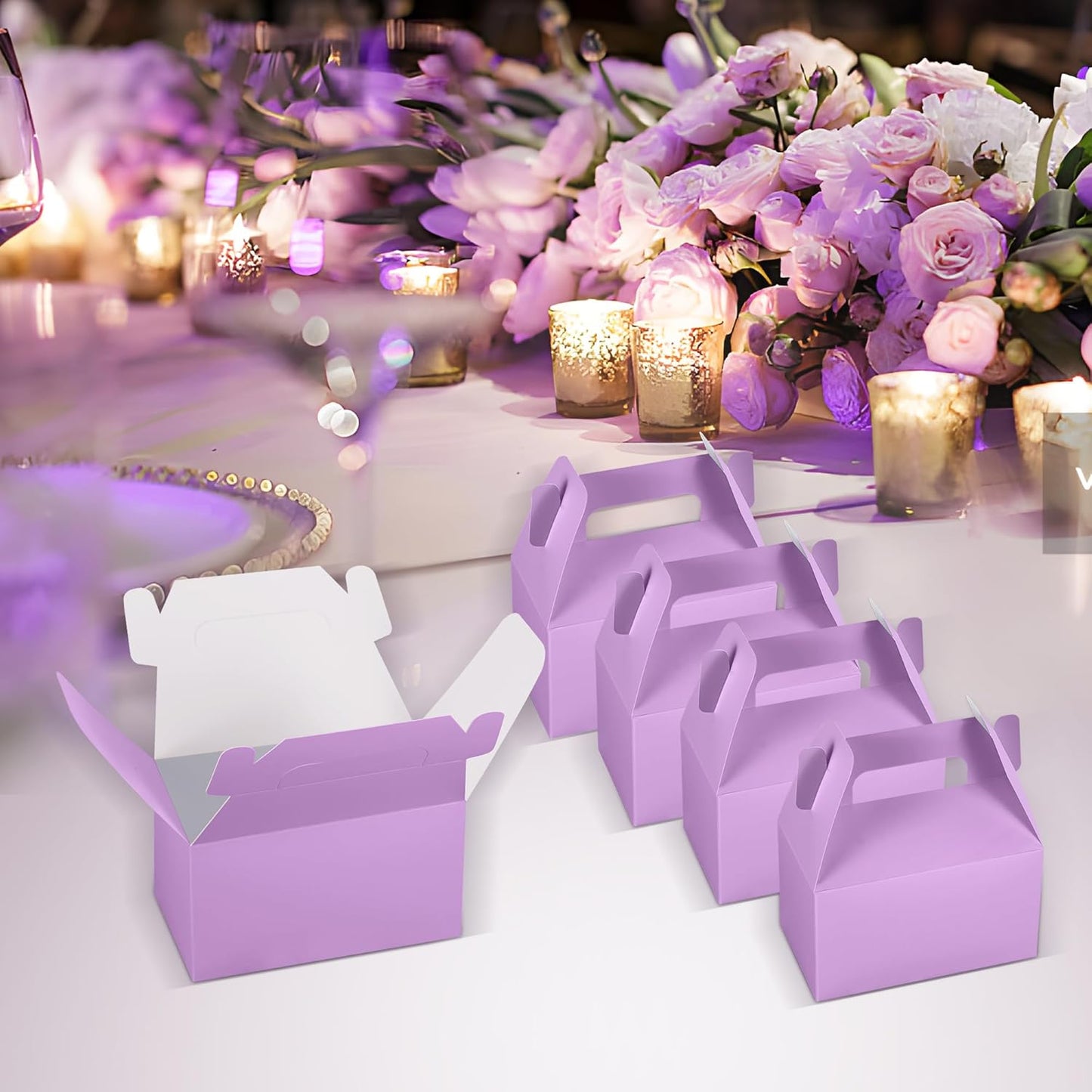 XAGLVV 24 Pack Purple Gable Boxes with Handles 6.2x3.5x3.5 Inch Paper Party Favor Gift Box for Birthday Baby Shower Graduation