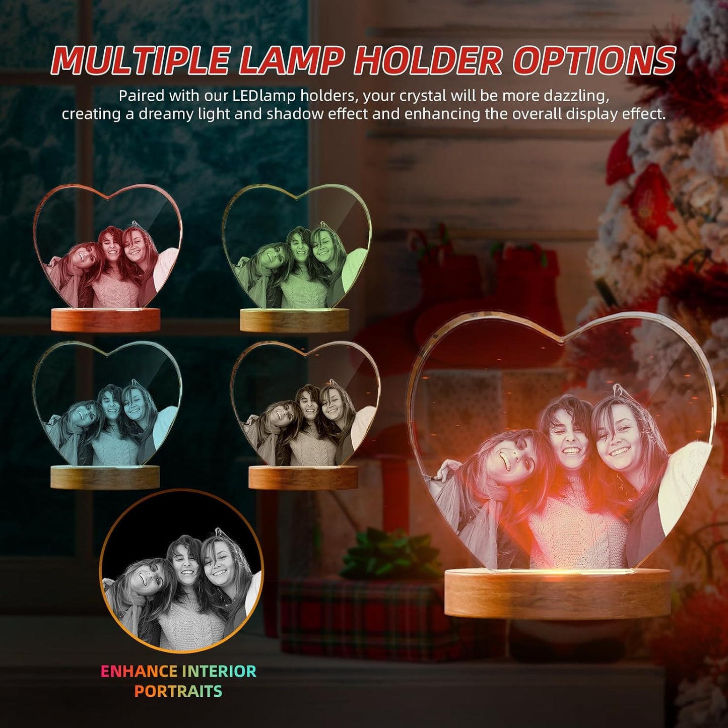 Artmosphere 3D Crystal Photo, Personalized Gifts for Women, Wife, Men, Mom, Father, Her, Him, Dad, Grandpa, Great Customized Gift With Your Own Photo, Custom Glass 3D Laser Etched Picture Wedding - Heart Medium