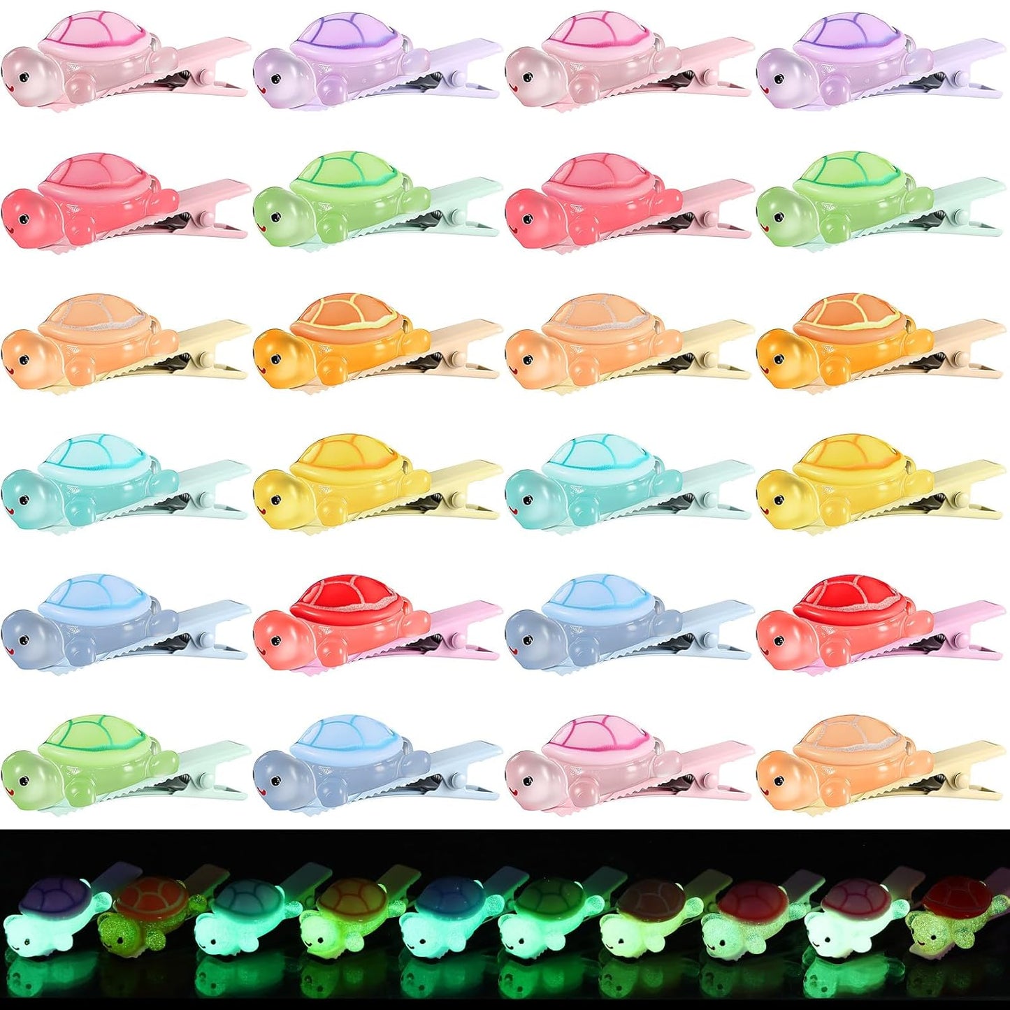 30 Pcs Mini Glow Hair Clips Girls Rave Hair Clips for Women Christmas Music Festival Holiday Party Supplies (Turtle)