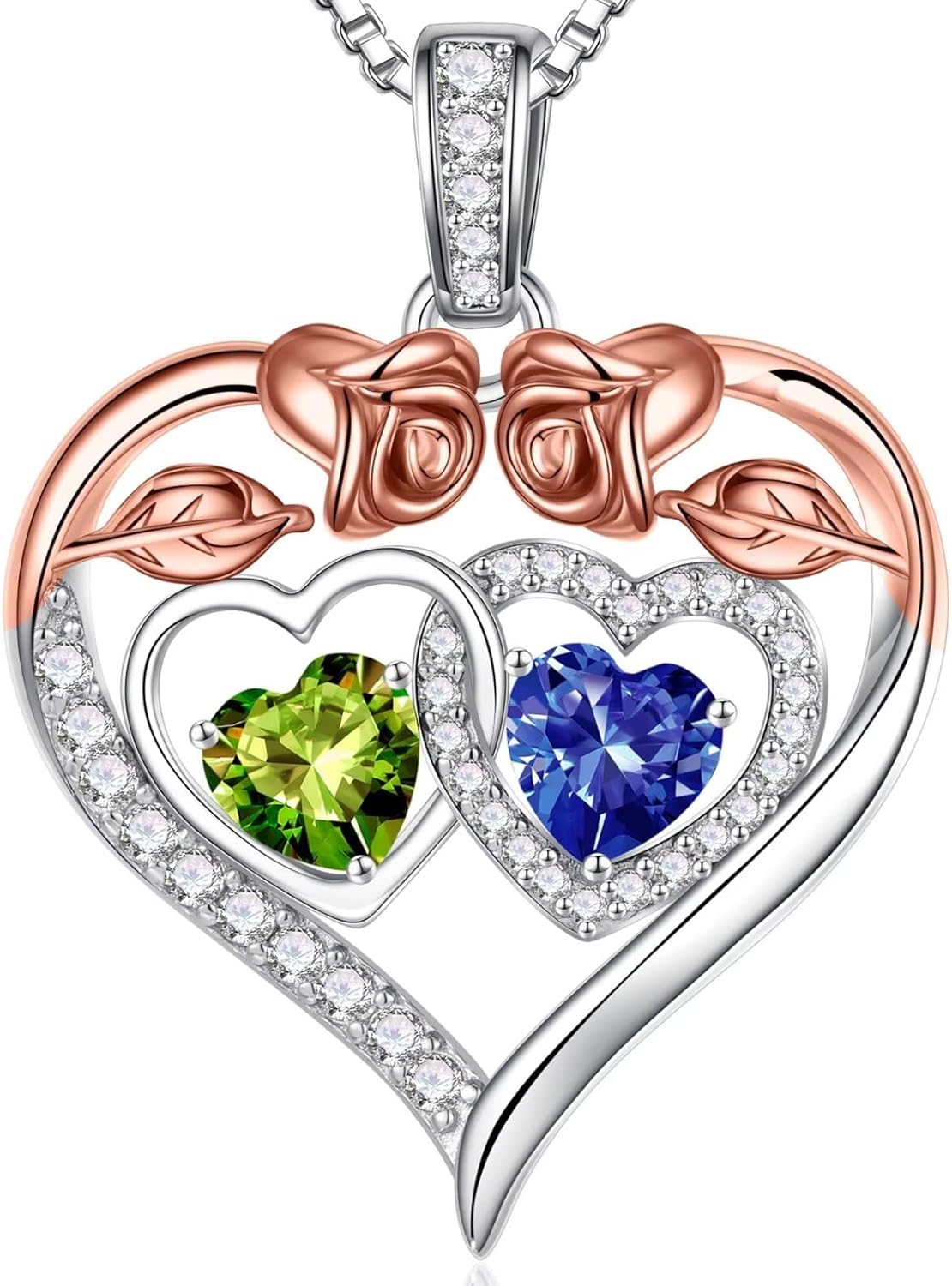 Iefil Double Birthstone Necklace Gifts for Wife Girlfriend Her Women, Birthstone Jewelry Gemstone Valentines Birthday Gifts for Her Women Wife Mom Grandma