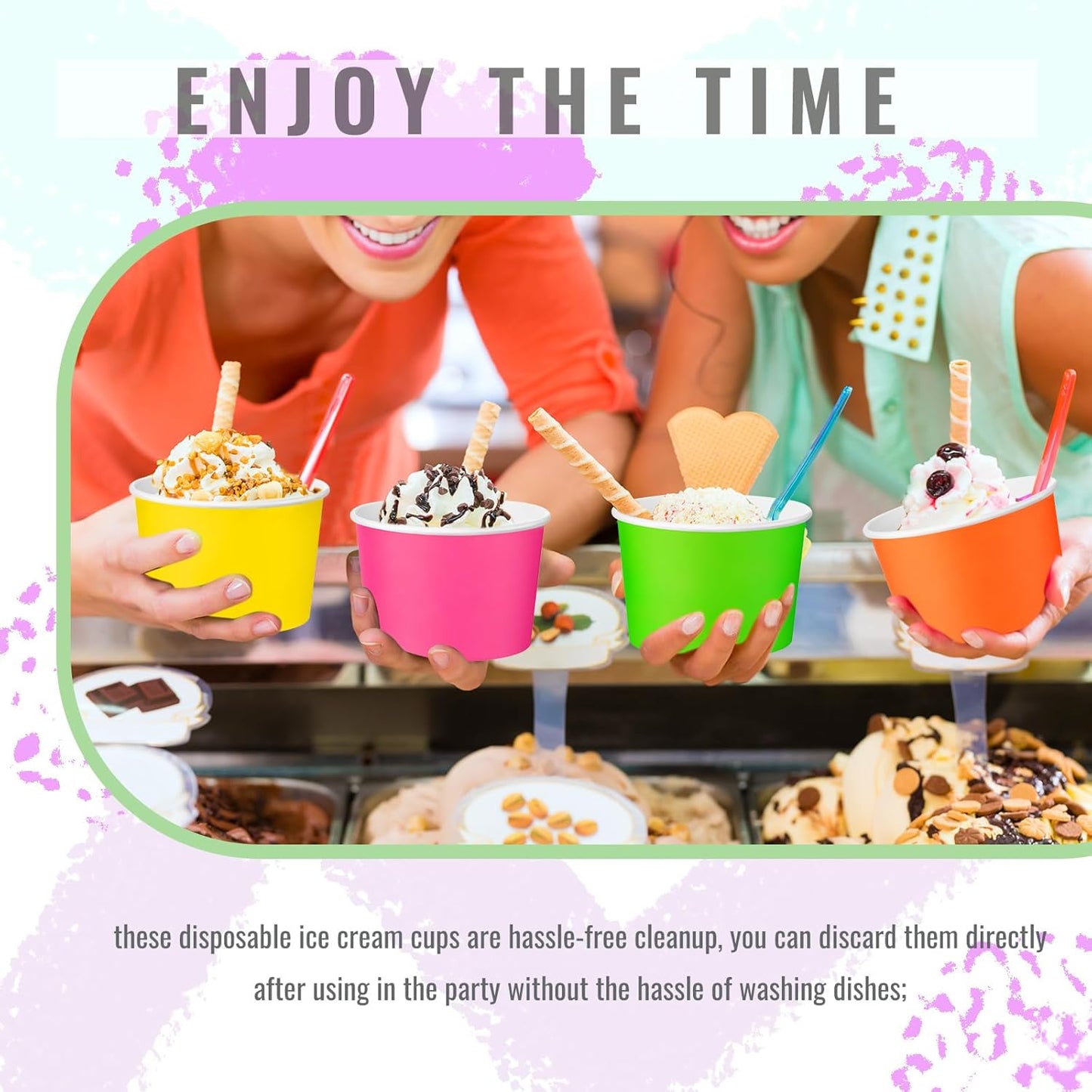 Paper Ice Cream Cups 9oz Colored Disposable Dessert Bowls for Hot or Cold Food Party Cups for Birthday Baby Shower Easter Party Supplies(Neon Color,60 Pcs)