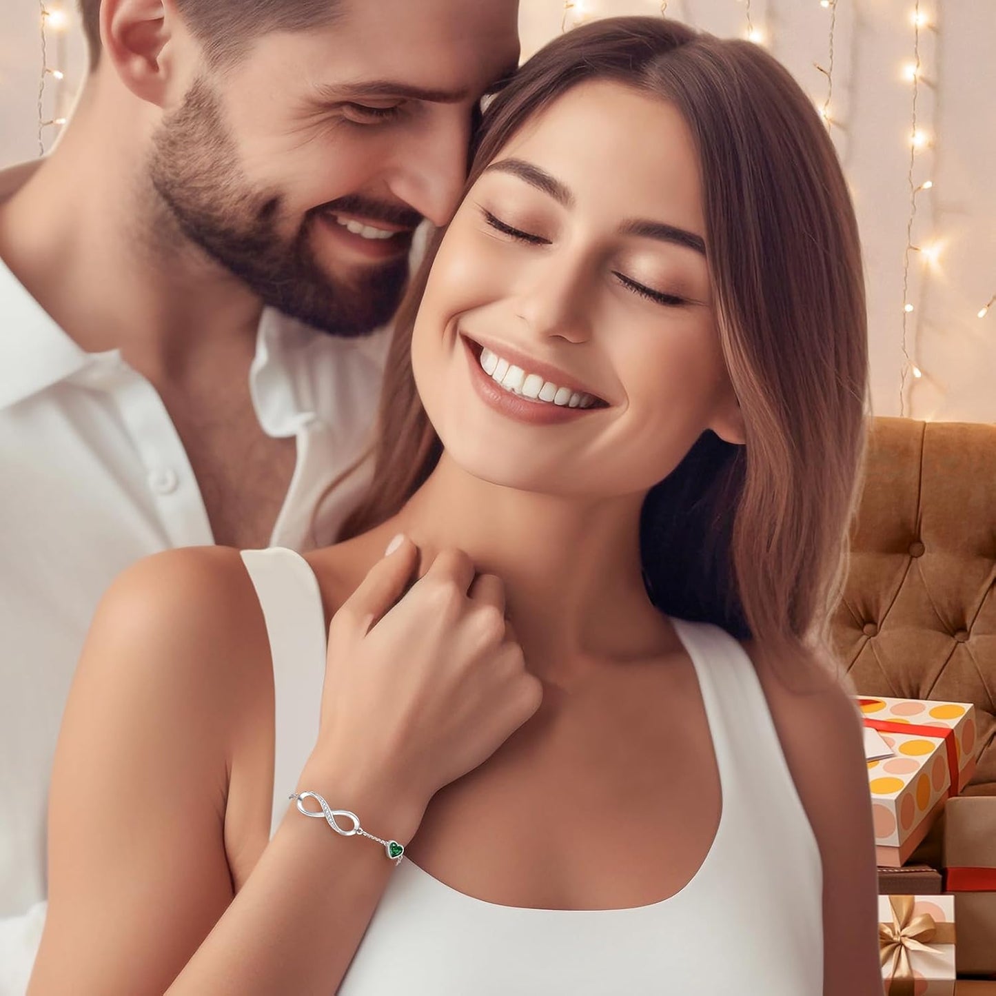 CDE Infinity Heart Birthstone Charm Link Bracelet for Women 925 Sterling Silver Adjustable Mother's Day Christmas Day Gift Anniversary Birthday Jewelry for Wife Girlfriend Her