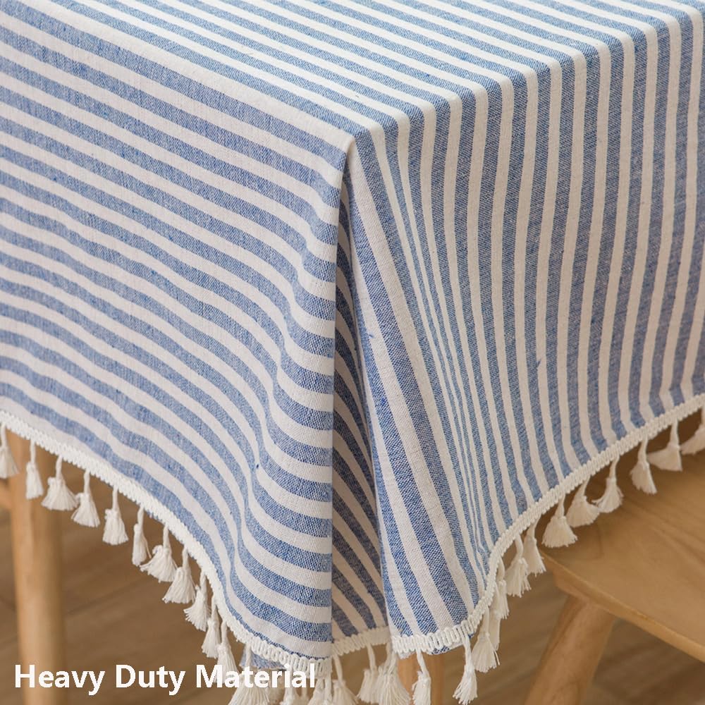 TruDelve 120 Inch Extra Long Tablecloth Blue and White Striped Tablecloths Washable Table Cloths for 8 Foot Rectangle Tables (Blue,120"x55",Rectangular)